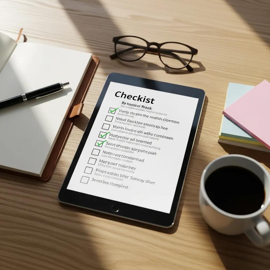 Digital checklist for Microsoft 365 migration planning in an organized workspace