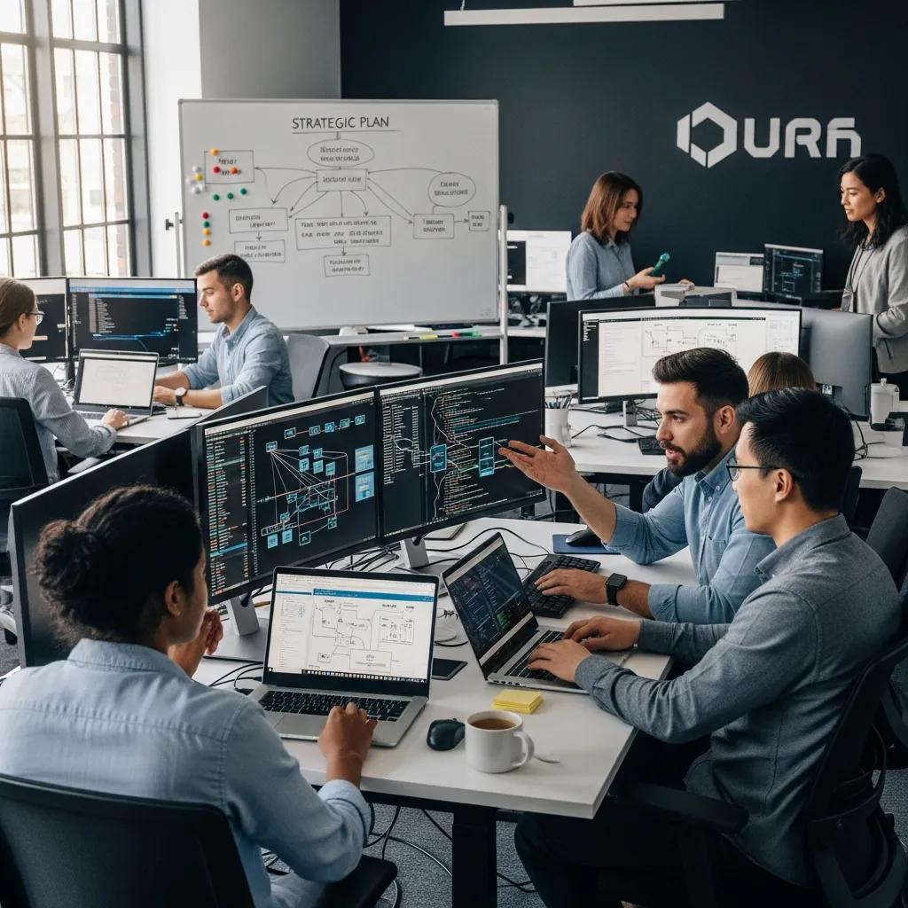 IT support team collaborating in a modern office, emphasizing enterprise managed IT solutions